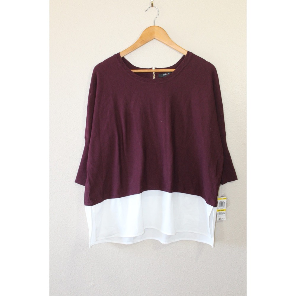 Style & Co Womens Red Layered Look 3/4 Sleeve Top M NWT